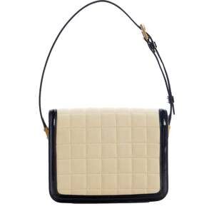 Saint Laurent Solferino Leather Black Ivory Quilted Suede Shoulder